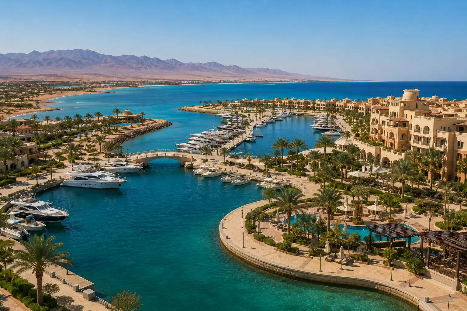 Strandpromenade und Resorts in Sahl Hasheesh