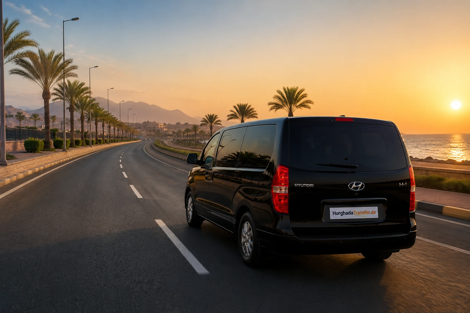 Private Hurghada transfer with black van on the coastal road